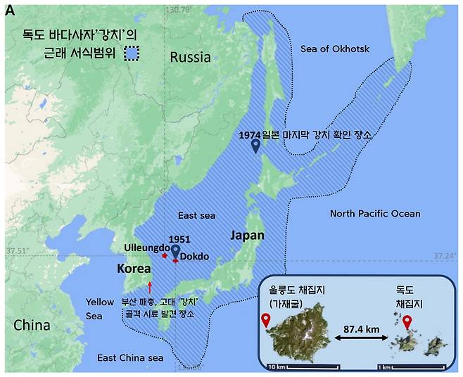 독도 강치의 근래 서식 범위 [국립수산과학원 제공. 재판매 및 DB 금지]