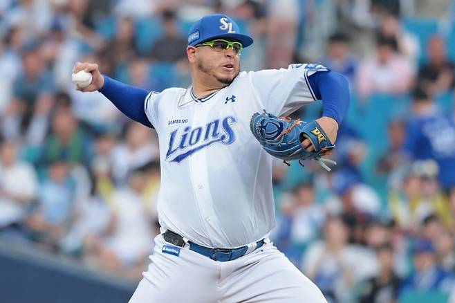 13일 오후 6시30분 대구 삼성라이온즈파크에서 열린 '2025 신한 SOL 뱅크 KBO리그' 삼성 라이온즈와 KIA 타이거즈 경기에서 후라도가 호투 중이다. <삼성 라이온즈 제공>