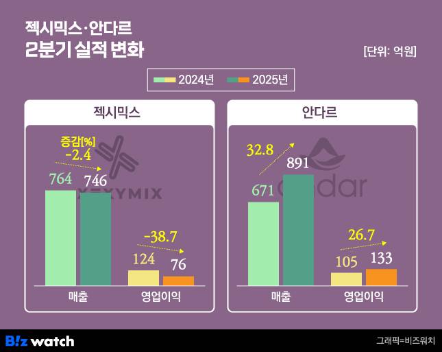 젝시믹스 안다르 2분기 실적 변화/그래픽=비즈워치