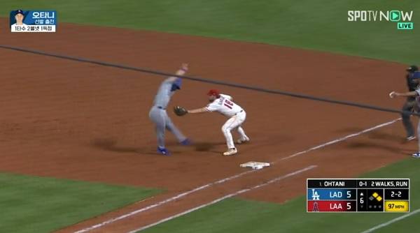 오타니의 타구가 삼중살로 마무리. ⓒSPOTV 중계화면 캡처