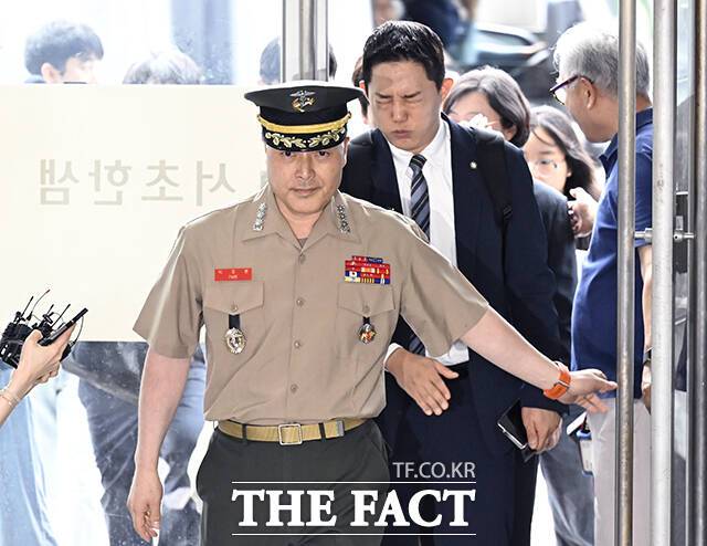 채상병 사망 사건 초동조사 당시 수사외압을 폭로했던 박정훈 해병대 수사단장(대령)이 7월 16일 오후 서울 서초구 순직해병특검 사무실에 참고인 신분으로 출석하고 있다. /장윤석 기자