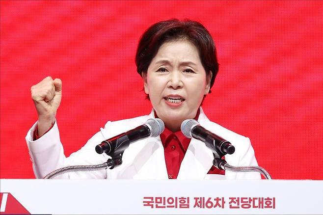 양향자 국민의힘 최고위원 후보가 지난 8일 오후 대구 북구 엑스코 컨벤션홀에서 열린 국민의힘 제6차 전당대회 대구·경북 합동연설회에서 연설을 하고 있다. ⓒ데일리안 홍금표 기자