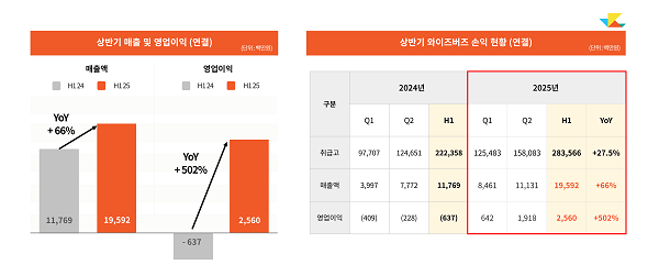 와이즈버즈 2025 상반기 매출영업이익. 사진=와이즈버즈