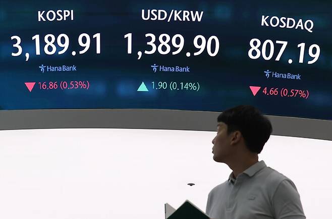 12일 서울 중구 하나은행 딜링룸에서 직원이 업무를 보고 있다. 연합뉴스