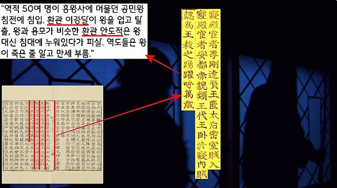 1363년 윤3월 개경 근처의 사찰인 흥왕사에 머무르고 있던 공민왕을 시해하려는 음모가 벌어졌다. 이때 환관 이강달이 왕을 업고 창문을 통해 탈출했다. 민왕과 용모가 비슷한 환관 안도적이 침대 안에 들어가 누웠다가 죽임을 당했다.