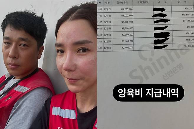 전 쇼트트랙 국가대표 김동성씨와 재혼한 인민정씨가 김씨 전처의 주장을 반박하며 공개한 양육비 지급 내역. 인씨 사회관계망서비스(SNS) 캡처