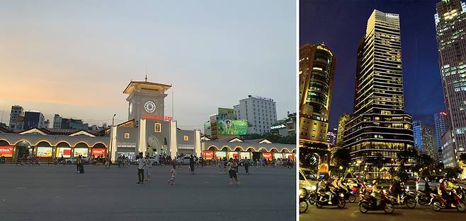 (좌) 벤탄 시장 외부 전경 (우) 낮보다 화려한 호치민의 밤 풍경