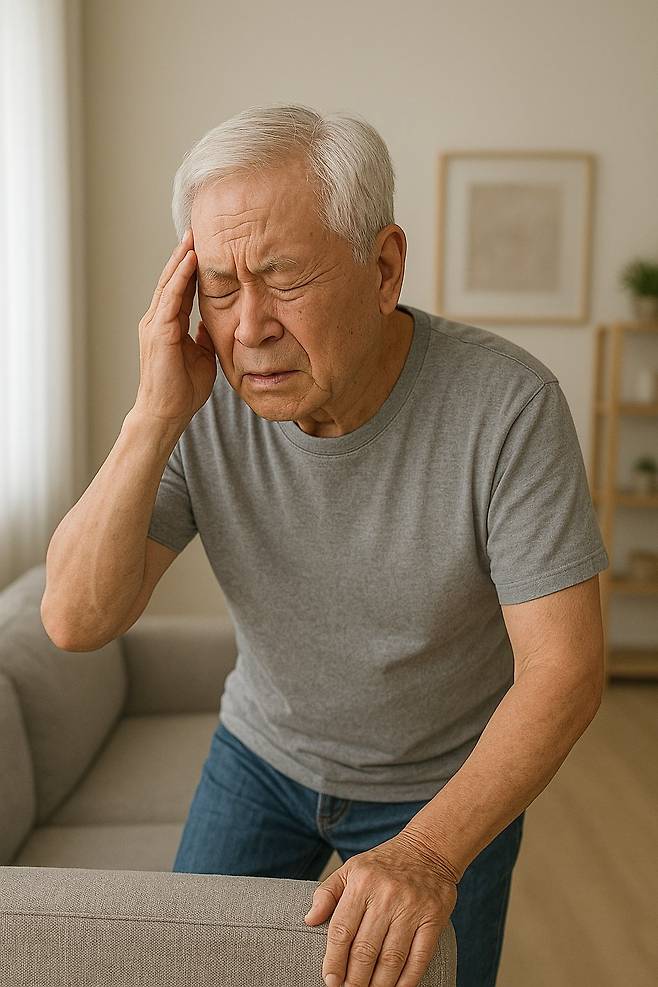 기립성 질환 증상을 생성형 인공지능(AI)인 챗GPT로 생성한 이미지. 노인 10∼30%가 경험하는 기립성 저혈압은 초고령사회로 진입하며 환자가 늘고 있다.