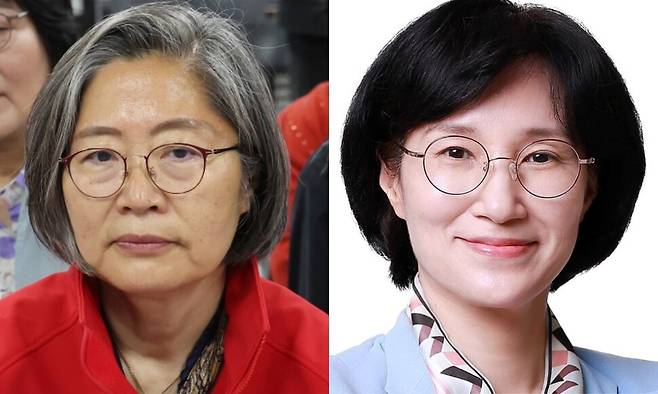 이수정 국민의힘 수원정 당협위원장(왼쪽)과 원민경 여성가족부 장관 후보자. 연합뉴스, 여성가족부 제공