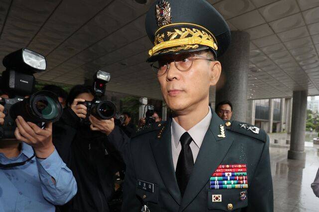 김용대 드론작전사령관이 지난달 17일 내란특검 사무실이 마련된 서울 서초구 서울고검에 조사를 받기 위해 출석하고 있다. 연합뉴스