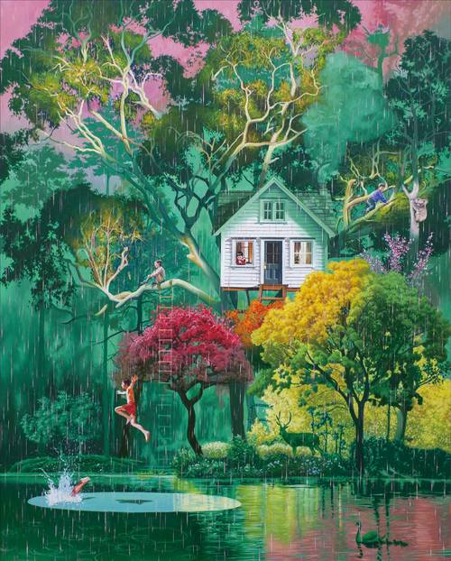 on the stage - pink rainy day, 2024년, Oil on canvas, 162.2×130.3㎝