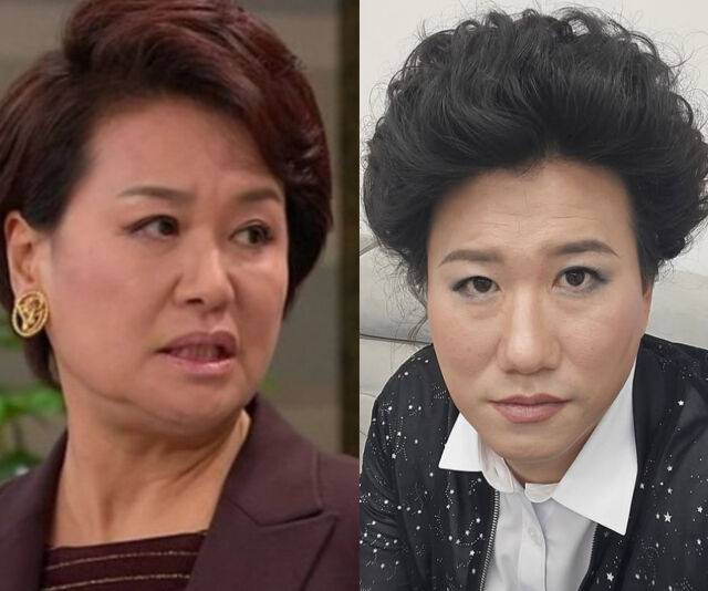 임우일이 여장을 했고 배우 박원숙과 닮은 모습을 해 웃음을 자아냈다. / (왼쪽) 온라인 커뮤니티, (오른쪽) 임우일 소셜미디어