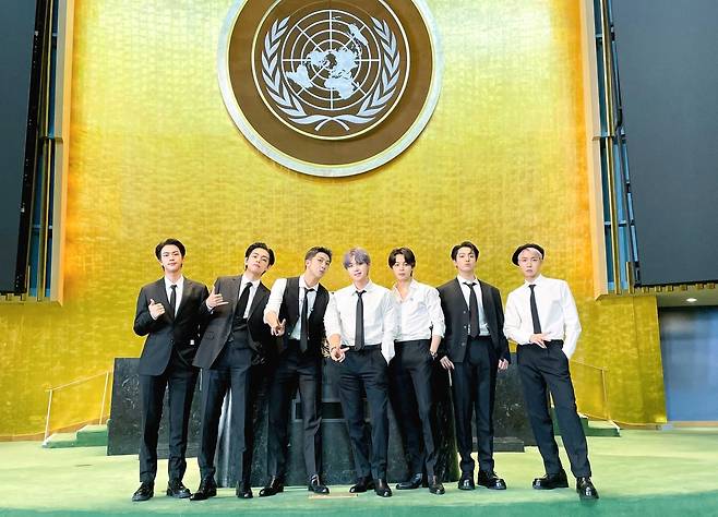 유엔 총회장에서 BTS[연합]