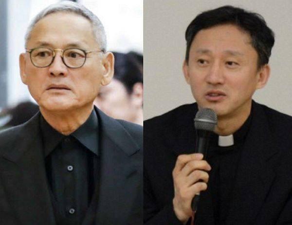 유인촌 전 문화체육부 장관(사진 왼쪽)과 故 유경촌 주교(오른쪽) ⓒ뉴시스