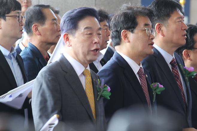 [천안=뉴시스] 송승화 기자 = 15일 충남 천안시 목천읍, 독립기념관에서 열린 '제80주년 광복절 경축 문화행사 겨레의 빛' 행사에 첨석한 김형석 관장. 2025.08.15. ssong1007@newsis.com *재판매 및 DB 금지