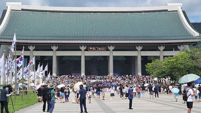 [천안=뉴시스] 송승화 기자 = 15일 '제80주년 광복절 경축 문화행사 겨레의 빛' 행사가 열린 충남 천안시 목천읍, 독립기념관 전경. 2025.08.15. ssong1007@newsis.com *재판매 및 DB 금지