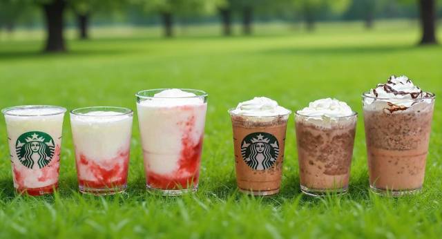 스타벅스 세종예술의전당점 패밀리 음료 사이즈와 톨 사이즈 음료 비교 이미지. 음료별로 왼쪽 첫 번째(일회용컵)와 두 번째(다회용컵)는 패밀리 음료 사이즈, 세 번째는 톨 사이즈(다회용컵). 사진 제공=스타벅스 코리아
