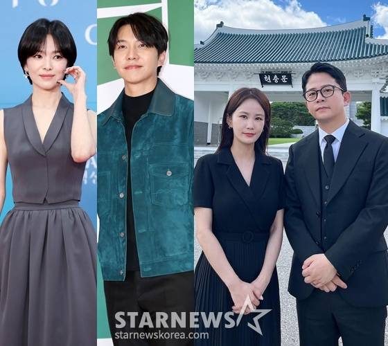 왼쪽부터 송혜교, 이승기, 김지민과 김준호 부부 /사진=스타뉴스, 김지민 인스타그램 캡처