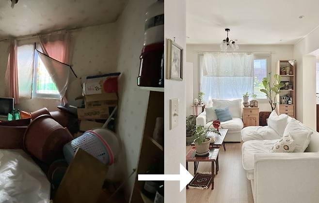 1층은 에어비앤비 숙소처럼 아늑하고 감각적으로, 반지하 공간은 남편의 작업실이자 비밀스러운 아지트로 탈바꿈했다.