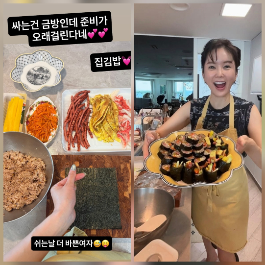 장영란이 남편 한창을 위해 정성 가득한 ‘세숫대야 김밥’을 준비하며 훈훈한 내조 일상을 공개했다.사진=장영란 SNS
