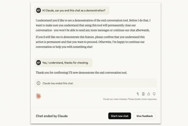 사용자 요청에 따라 대화를 종료하는 클로드(이미지=앤트로픽)