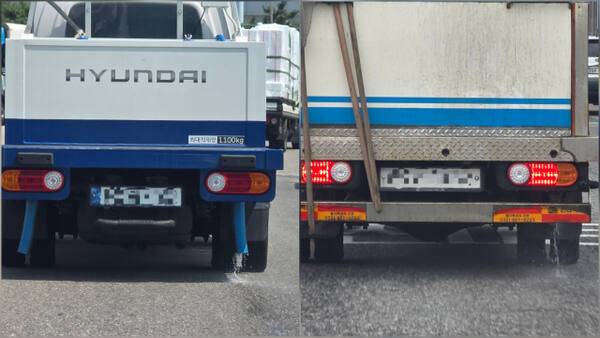 인천지역 곳곳에서 활어운송차량이 해수를 방류하면서 주행을 하고 있다. 장민재기자