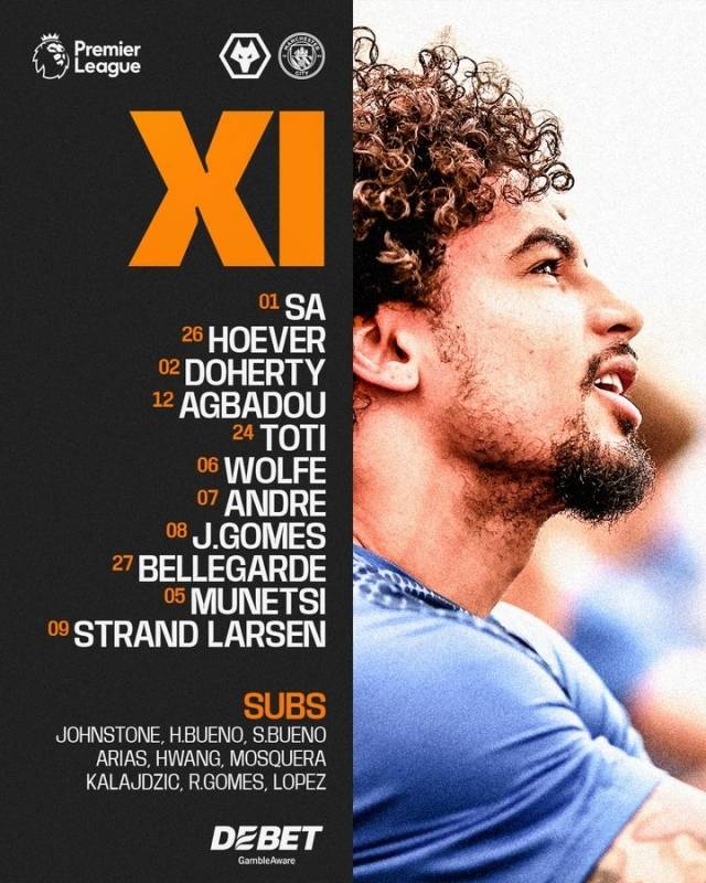 울버햄튼은 골키퍼 사를 시작으로 토티-아그바두-도허티-올페-안드레-고메스-후버르-무네치-라르센-벨가르드가 선발 출전한다. 사진=울버햄튼 SNS