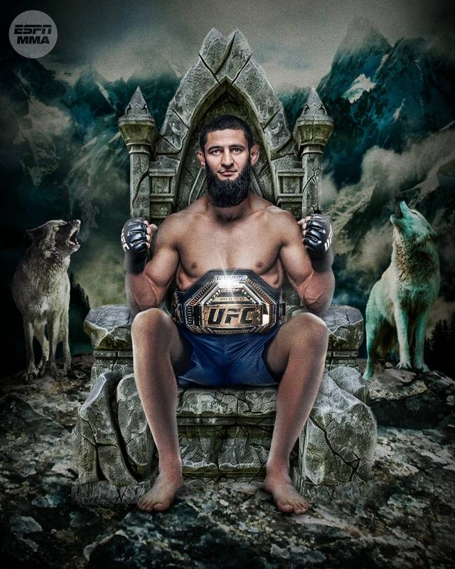 함자트 치마에프는 17일(한국시간) 미국 일리노이주 시카고 유나이티드 센터에서 열린 드리커스 뒤플레시와의 UFC 319 메인 이벤트 미들급 타이틀전에서 5라운드 만장일치 판정승, 새로운 챔피언이 됐다. 사진=ESPN MMA SNS