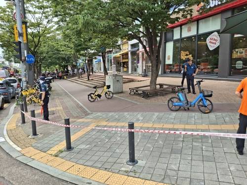 폭발물 설치 신고가 접수된 수원 상가 건물 [경기소방 제공]