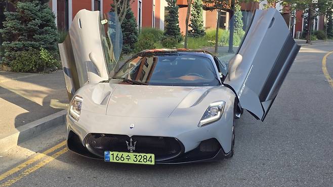 위로 열리는 버터플라이 도어를 연 모습.&nbsp;원성열 기자 sereno@dogna.com