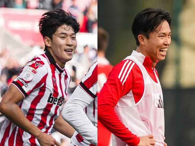 스토크시티 배준호(왼쪽)가 17일(한국시간) 끝난 셰필드 웬즈데이와 원정경기에서 시즌 첫 도움을 기록했다. 올 시즌 우니온 베를린으로 완전 이적한 정우영은 새 시즌 첫 경기인 16일 귀터슬로와 원정경기에서 첫 골을 뽑으며 존재감을 발휘했다. 사진출처｜스토크시티·우니온 베를린 페이스북