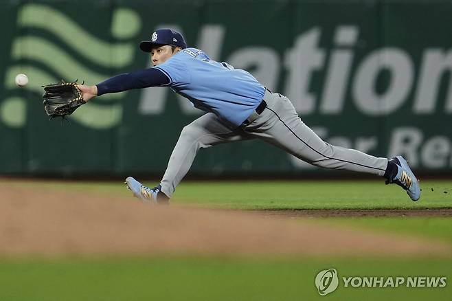 8회 유격수 방면 타구를 처리하는 탬파베이 김하성 [AP=연합뉴스]
