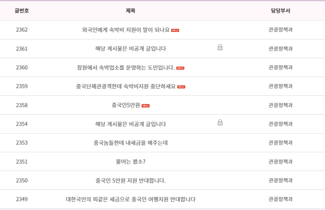 경남도청 홈페이지에 숙박비 지원 중단 글이 올라와 있다./경남도청 홈페이지 캡처/