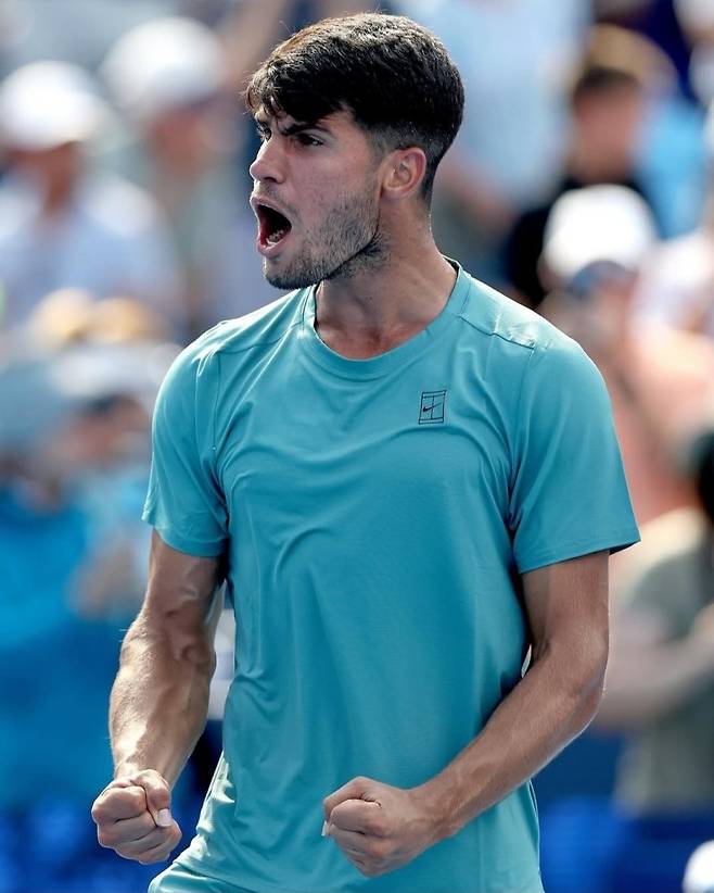 신시내티오픈 남자단식 8강전에서 안드레이 루블레프를 힘겹게 잡고 포효하는 카를로스 알카라스. 사진/알카라스 인스타그램