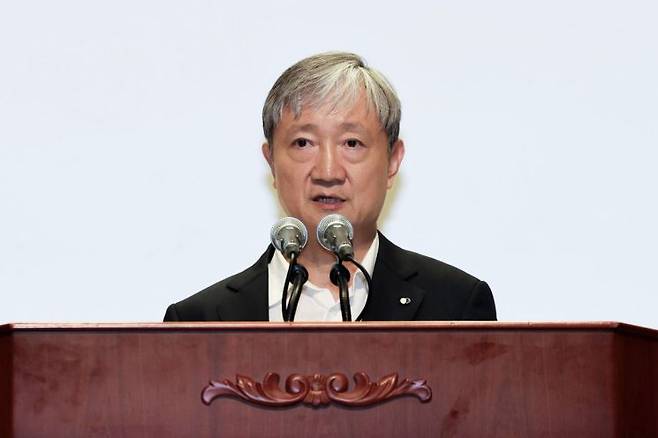 이찬진 신임 금융감독원장이 지난 14일 서울 여의도 금융감독원에서 열린 취임식에서 취임사를 하고 있다. 연합뉴스