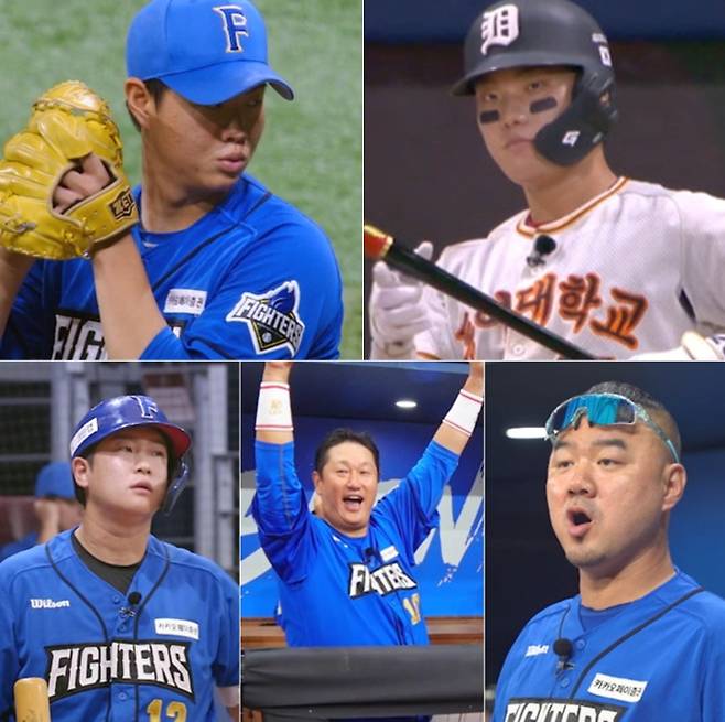 ‘불꽃야구’ 16화에서 파이터즈의 영건 박준영과 동아대의 김민범이 투타 맞대결을 펼쳤다. 어제의 동료였던 두 선수는 자존심을 건 명승부를 벌여 송승준마저 감탄하게 했다. 첫 선발 등판한 박준영은 호투를 이어가다 갑작스러운 위기에 처했고, 제구까지 흔들렸다. 위기의 순간, 파이터즈 선수들은 ‘원 팀’ 정신으로 박준영을 응원하며 감동을 안겼다. 한편, 타석에 들어선 포수 박재욱은 모두를 경악하게 만든 ‘신의 한 수’를 선보여 경기의 향방을 미궁 속으로 빠뜨렸다.