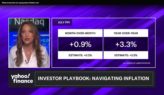 예상치를 뛰어넘은 미국 7월 생산자물가지수(PPI).미국 경제 전문 매체 야후파이낸스 캡처