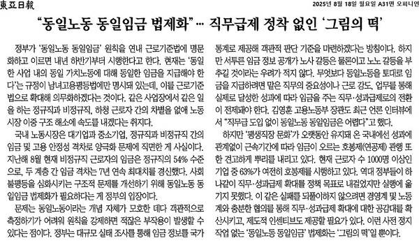 ▲18일 동아일보 사설