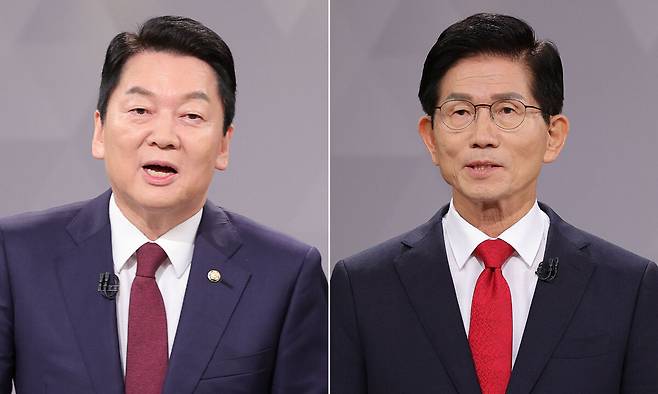 안철수 국민의힘 당대표 후보(왼쪽), 김문수 국민의힘 당대표 후보. 국회사진기자단