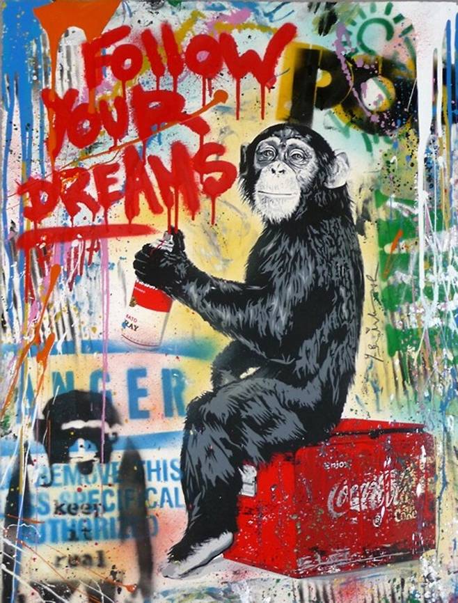 미스터 브레인워시, 'Follow Your Dreams', 2016년, 종이에 스텐실, 혼합미디어, 126.0 x 96.0㎝