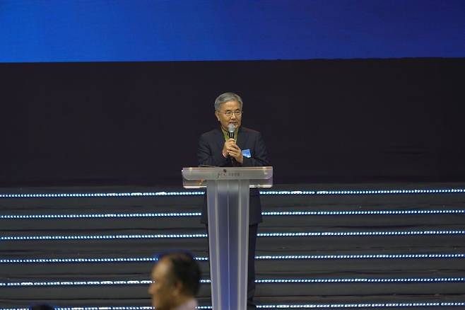 행사에 앞서 인천기독교총연합회 주관으로 열린 ‘선교 140주년 기념 감사예배’에서 말씀을 전하는 주안장로교회 주승중 목사.
