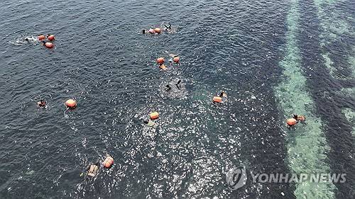 제주시 한림읍 금능리 앞바다에서 해녀들이 조업하고 있다. 2025.6.23 [연합뉴스]