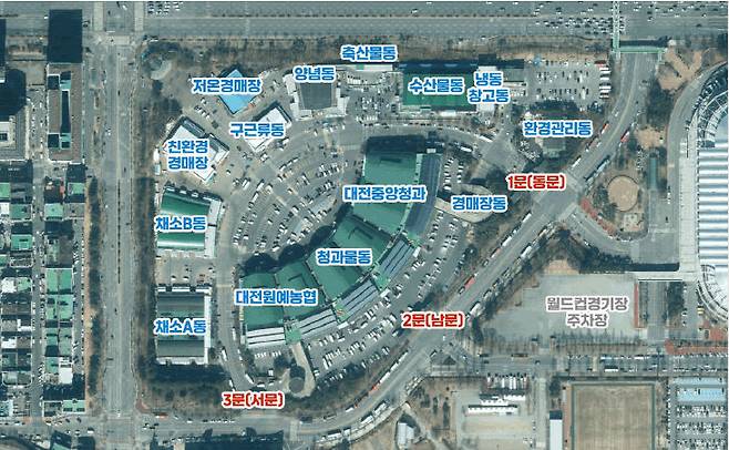 대전노은농수산물도매시장 배치도. 제공은 대전시