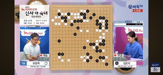 중반까지 팽팽한 승부가 이어졌다.(사진 바둑TV 캡처)