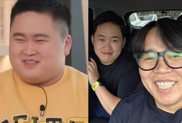 정은표(오른쪽)가 아들의 다이어트 전후 사진을 공개하며 흐뭇해했다. [사진=정은표 SNS]