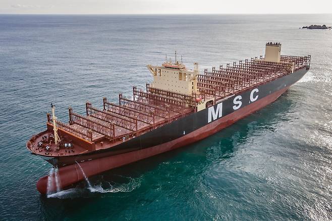 A sea trial of a mega-sized liquefied natural gas dual-fuel container carrier built and delivered by HD Korea Shipbuilding & Offshore Engineering in 2024 [HD HYUNDAI HEAVY INDUSTRIES]