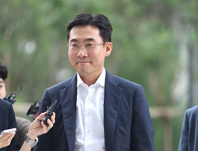 조영탁 IMS모빌리티 대표가 20일 조사를 받기 위해 김건희 여사 관련 의혹을 수사하는 민중기 특별검사팀으로 출석하고 있다. [연합]