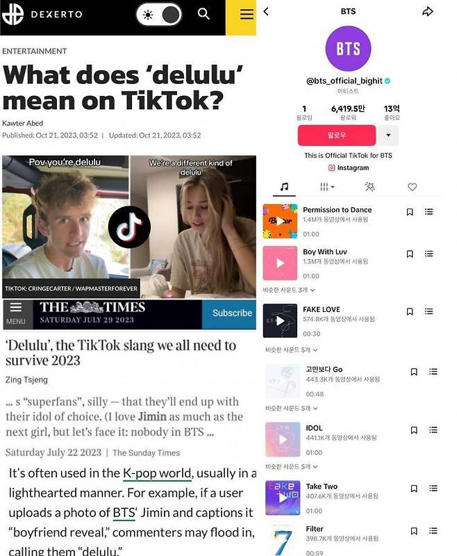 영국 매체 덱세르토(DEXERTO)는 "틱톡에서 '델루루'가 무엇을 의미하나?"라는 제목의 기사에,&nbsp;해당 단어와 지민의 연관성을 언급했다. 덱스트로