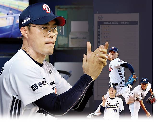 조성환 감독 대행(큰 사진) 부임 이후 두산이 가파른 상승세를 타고 있다. 윤태호, 제환유, 김정우(작은 사진) 등 마운드 새 얼굴들까지 가세해 활약하며 9위지만 5강 싸움도 가시권에 두려 하고 있다. 두산 베어스 제공