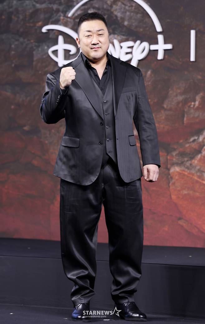배우 마동석이 20일 서울 중구 앰버서더 풀만 호텔에서 진행된 드라마 '트웰브' 제작발표회에 참석해 포즈를 취하고 있다. /2025.08.20 /사진=김휘선 hwijpg@